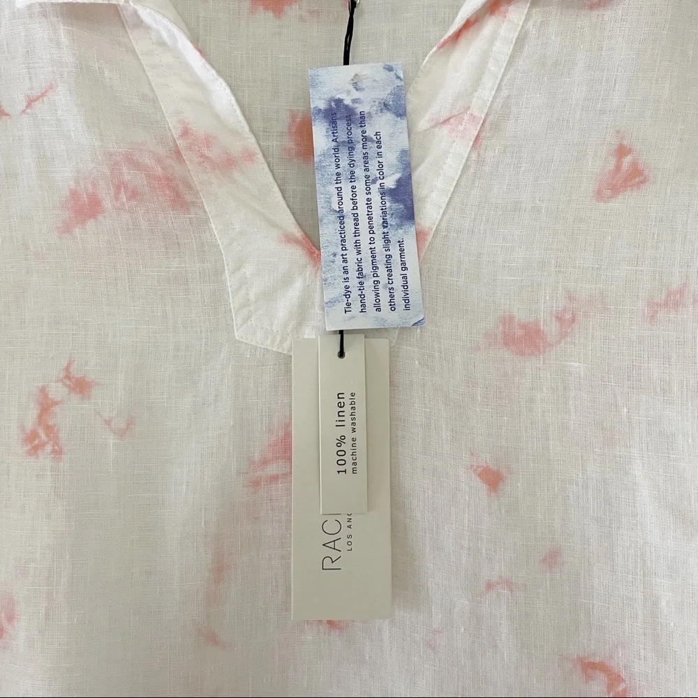 Rachel Zoe Tie Dye 100% Linen Top Pink - Picture 4 of 10